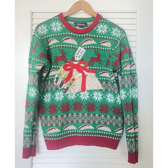 33 Degrees Mens Christmas Mexican Tacos Long Sleeves Ugly Sweater Grandpacore S - Picture 1 of 6
